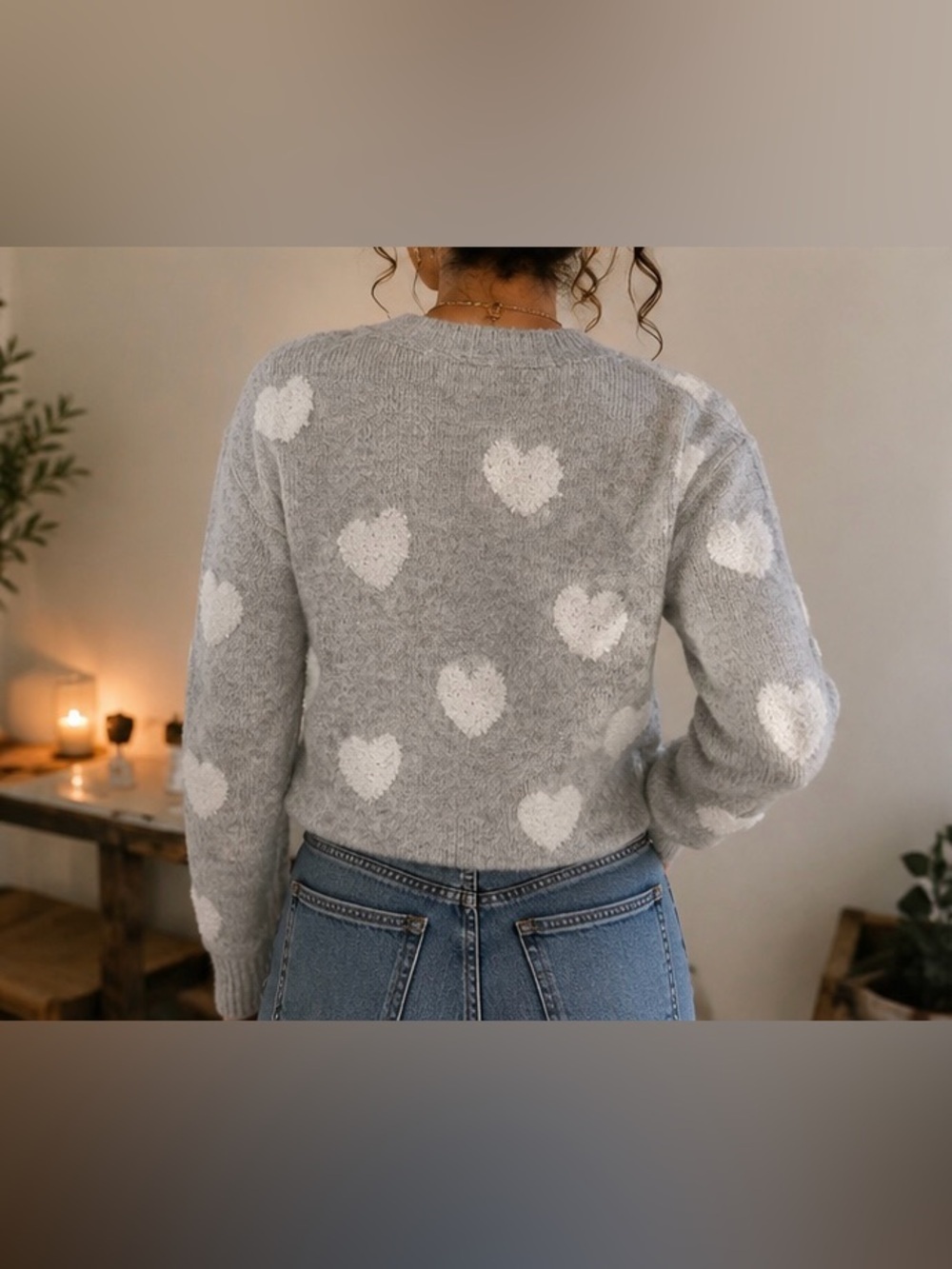 Cupcakes and Cashmere Gray Heart Cardigan Sweater Soft Cozy Knit Size M - Picture 7 of 12